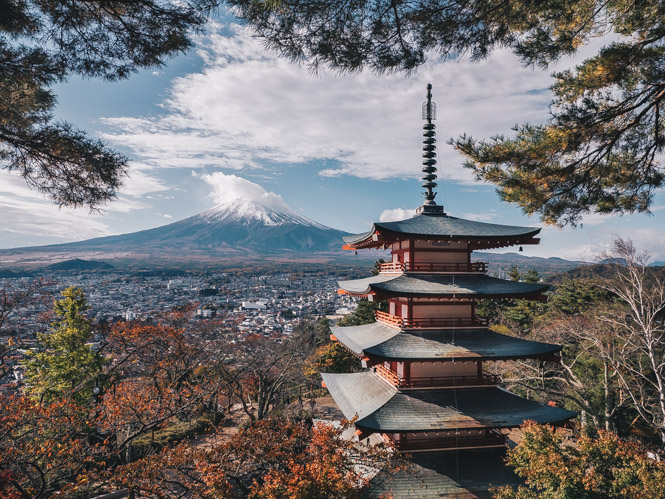 Pagode am Mount Fuji